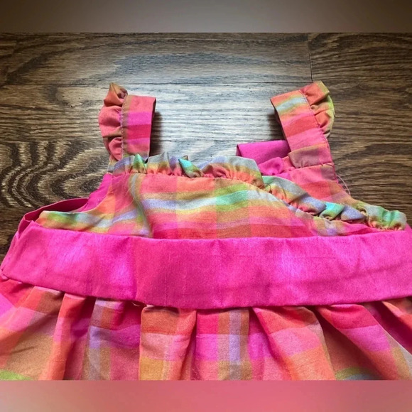 Lilybird Girls Pink Multicolor Plaid Ruffle Strap Bow Back Dress Size 2 - Picture 2 of 4